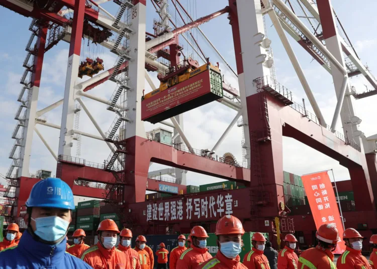 QINGDAO, CHINA - JANUARY 19, 2021 - Three "One Belt And One Road" and RCEP routes officially launched at Qingdao Port, Shandong Province, China, January 19, 2021.- PHOTOGRAPH BY Costfoto / Barcroft Studios / Future Publishing (Photo credit should read Costfoto/Barcroft Media via Getty Images)