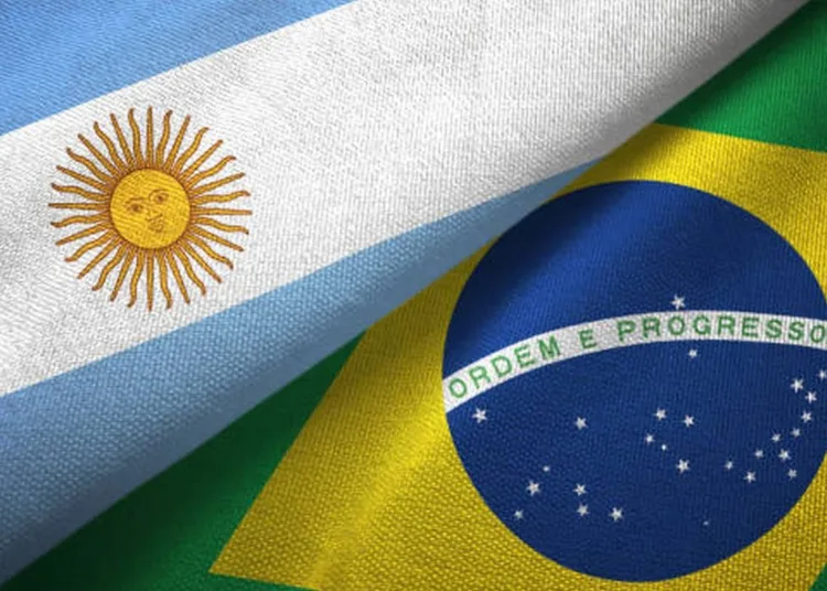 Brazil and Argentina flag together realtions textile cloth fabric texture