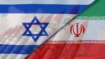 Israel Iran national flags. News, reportage, business background. 3D illustration.