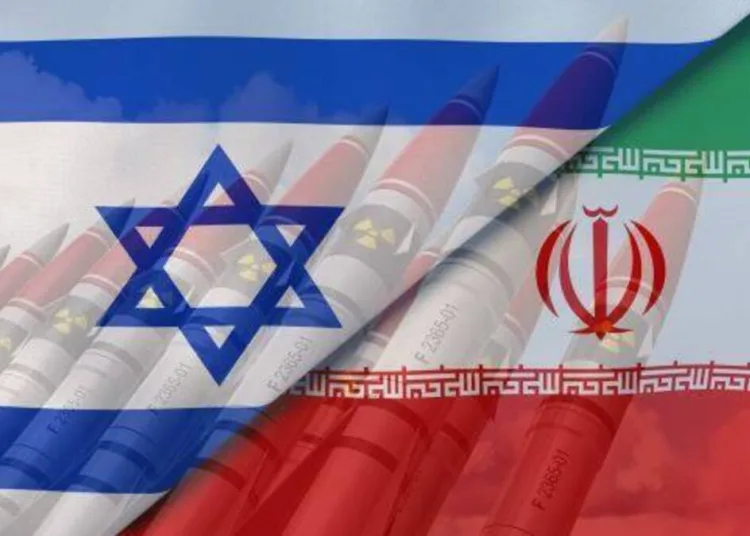 Israel Iran national flags. News, reportage, business background. 3D illustration.