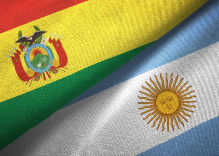 Argentina and Bolivia flag together realtions textile cloth fabric texture