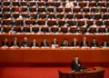 China's President Xi Jinping speaks during the opening session of the 20th Chinese Communist Party's Congress at the Great Hall of the People in Beijing on October 16, 2022. (Photo by Noel CELIS / AFP)