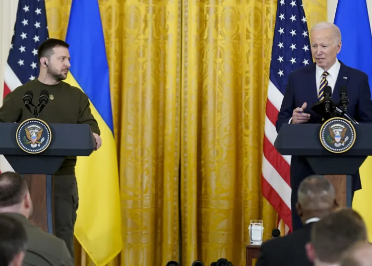 President Joe Biden speaks during a news conference with Ukrainian President Volodymyr Zelenskyy in the East Room of the White House in Washington, Wednesday, Dec. 21, 2022. (AP Photo/Andrew Harnik)