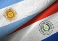 Paraguay and Argentina flag together realtions textile cloth fabric texture