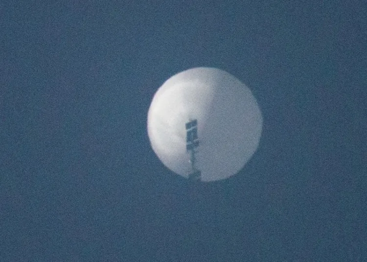 FILE PHOTO: A balloon flies in the sky over Billings, Montana, U.S. February 1, 2023 in this picture obtained from social media. Chase Doak/via REUTERS