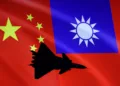 FILE PHOTO: Airplane is seen in front of Chinese and Taiwanese flags in this illustration, August 6, 2022. REUTERS/Dado Ruvic/Illustration