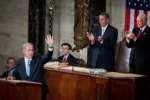 UNITED STATES - MARCH 03: Israeli Prime Minister Benjamin Netanyahu addresses a joint meeting of Congress in the House chamber as Speaker John Boehner, R-Ohio, left, and Sen. Orrin Hatch, R-Utah, president pro tempore of the Senate, on look, March 3, 2015. (Photo By Tom Williams/CQ Roll Call)