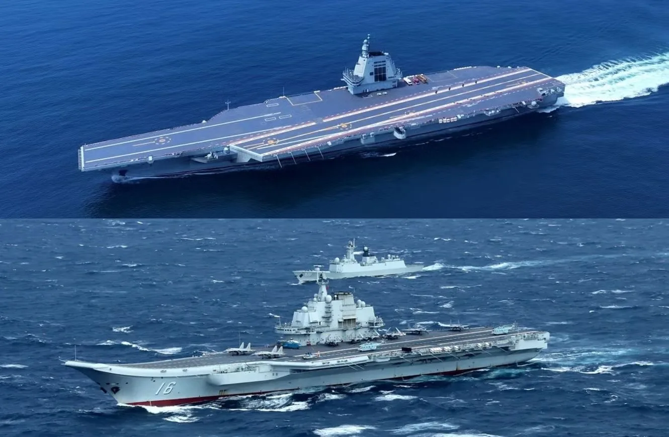 El nuevo portaaviones de China Fujian y Liaoning. Crédito: Ding Ziyu/Ministerio de Defensa Nacional de China y Foro de Defensa de China