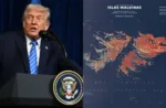 Donald Trump y mapa de las Islas Malvinas. Crédito: Escenario Mundial