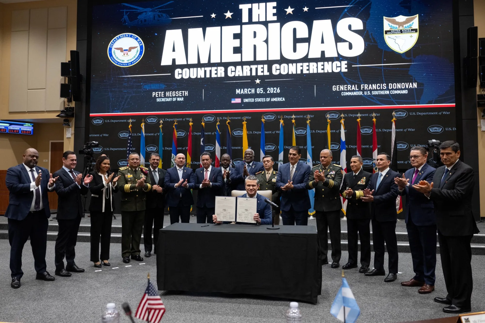 La conferencia organizada por el Pentágono en el United States Southern Command reunió a autoridades de defensa de más de una decena de gobiernos latinoamericanos/ Créditos: Secretario de Guerra Pete Hegseth