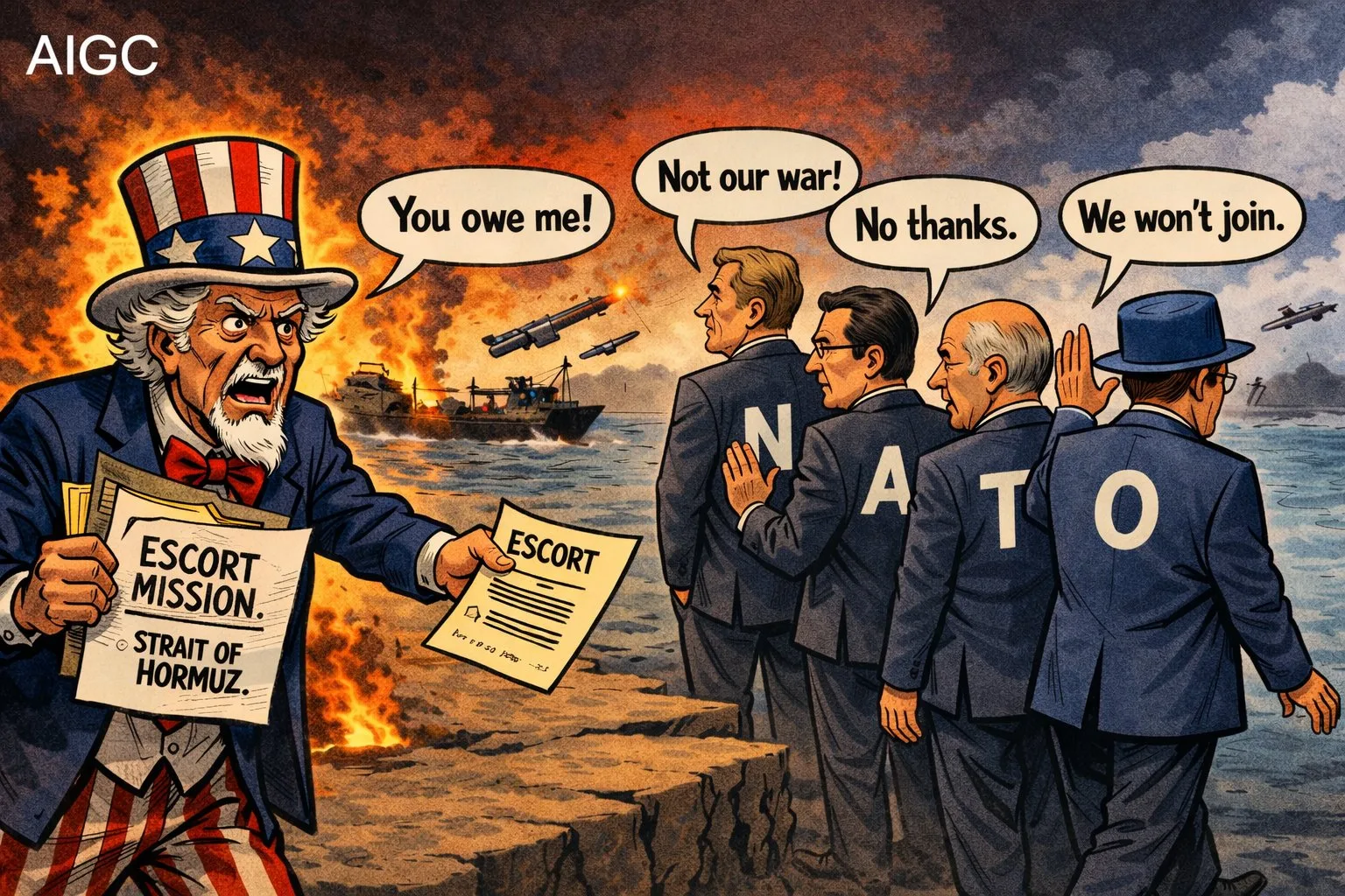 Publicación en X de China Xinhua News el día 18 de marzo de 2026 bajo la descripción "¿Misión de escolta? Rechazada."