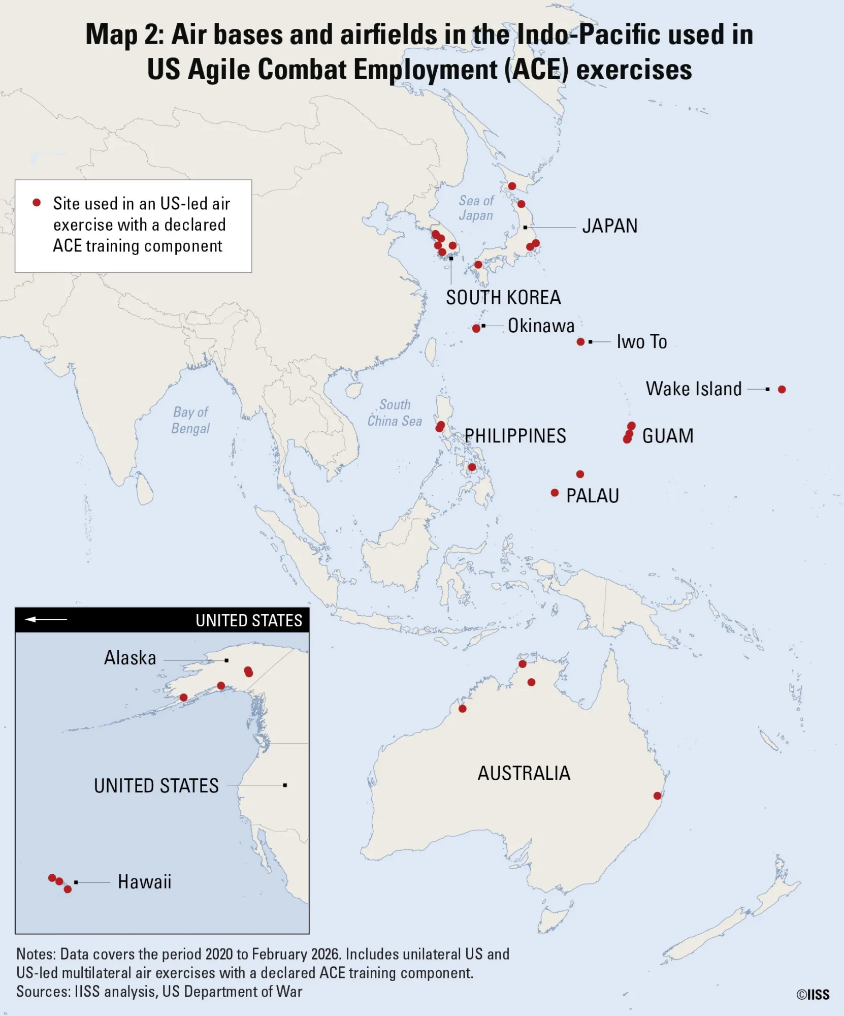 Mapa con operaciones de Estados Unidos en el Indo-Pacífico.