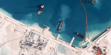 Antelope Reef podría ser ahora la isla más grande del Mar de China Meridional. Créditos: CSIS.