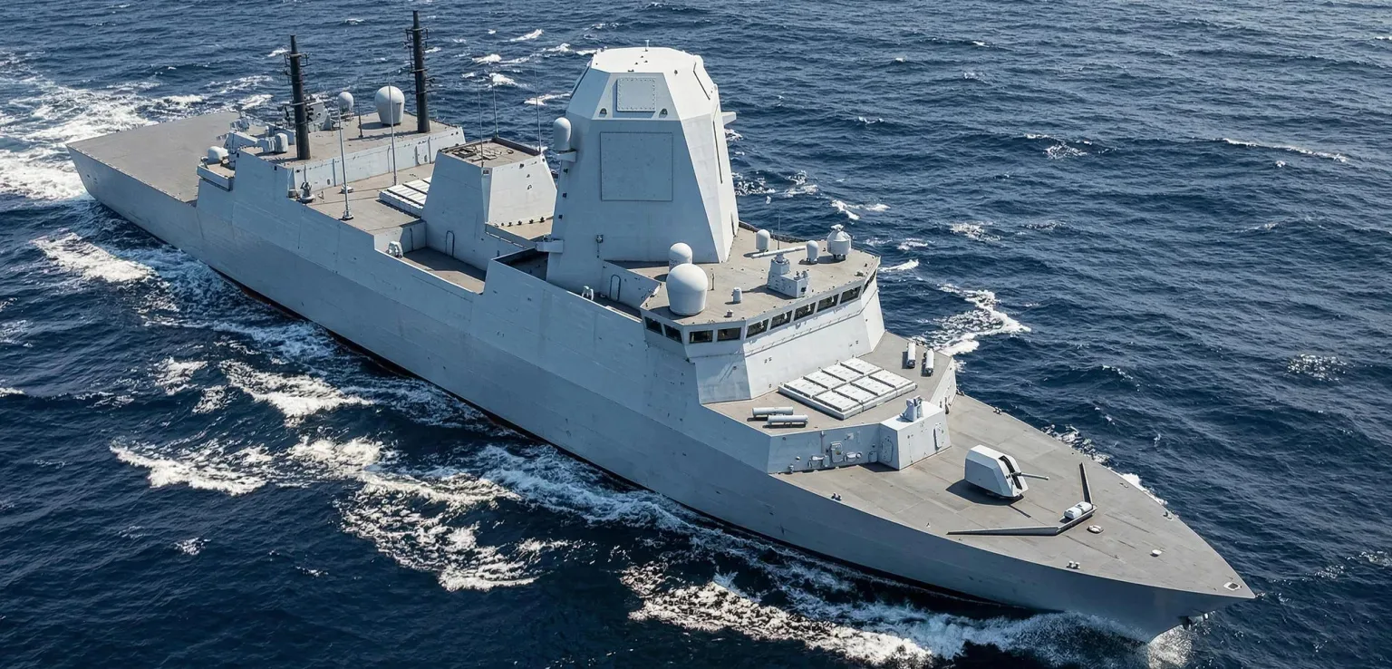 Esquema conceptual del destructor Tipo 83 – basado en las ideas de diseño de BAE Systems presentadas en la DSEI 2025.