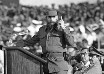 Cuban President Fidel Castro speaks to a military gathering on the 20th anniversary of the failure of the Bay of Pigs Invasion, Thursday, April 17, 1981, Havana, Cuba. Fidel spoke to the 60,000 soldiers present, telling them to be ready to die for Cuba’s communist revolution. (AP Photo/Charles Tasnadi)