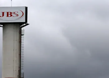FILE PHOTO: The logo of Brazilian meatpacker JBS SA is seen in the city of Jundiai, Brazil June 1, 2017.   REUTERS/Paulo Whitaker/File Photo