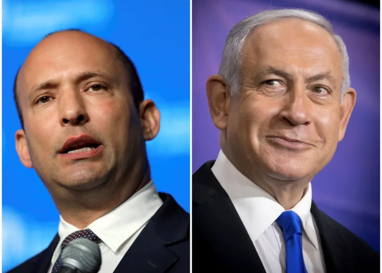 A combination of file photos show Israeli Prime Minister Benjamin Netanyahu at a news conference in Tel Aviv, Israel, March 8, 2021 and Israeli Education Minister Naftali Bennett during a reception in Jerusalem May 14, 2018. Miriam Alster/Pool via REUTERS and REUTERS/Ammar Awad