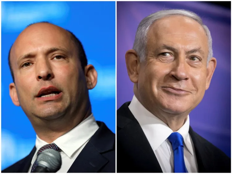 A combination of file photos show Israeli Prime Minister Benjamin Netanyahu at a news conference in Tel Aviv, Israel, March 8, 2021 and Israeli Education Minister Naftali Bennett during a reception in Jerusalem May 14, 2018. Miriam Alster/Pool via REUTERS and REUTERS/Ammar Awad