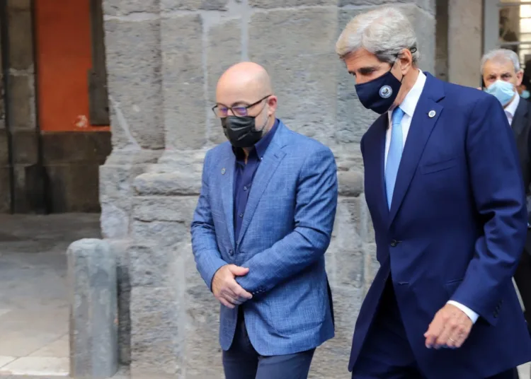 U.S. Special Presidential Envoy for Climate John Kerry arrives to attend the G20 Climate and Environment ministers meeting in Naples, Italy, July 22, 2021. G20Italy/Handout via REUTERS ATTENTION EDITORS - THIS IMAGE HAS BEEN SUPPLIED BY A THIRD PARTY. NO RESALES. NO ARCHIVES