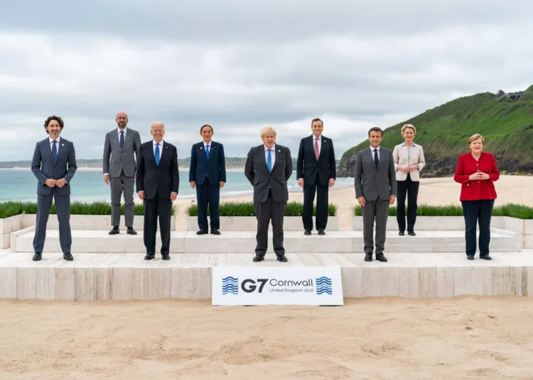 President Joe Biden takes a G7 leaders family photo on Friday, June 11, 2021, at the Carbis Bay Hotel and Estate in St. Ives, Cornwall, England. (Official White House Photo by Adam Schultz)