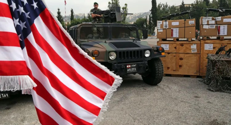BEIRUT, LEBANON - MAY 5: Lebanese soldier waits near heavy machine guns distributed by United States Army during the handover ceremony in Lebanon, Beirut on May 5, 2017. (Photo by Ratib Al Safadi/Anadolu Agency/Getty Images)