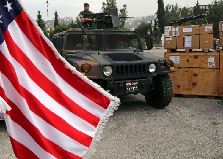 BEIRUT, LEBANON - MAY 5: Lebanese soldier waits near heavy machine guns distributed by United States Army during the handover ceremony in Lebanon, Beirut on May 5, 2017. (Photo by Ratib Al Safadi/Anadolu Agency/Getty Images)