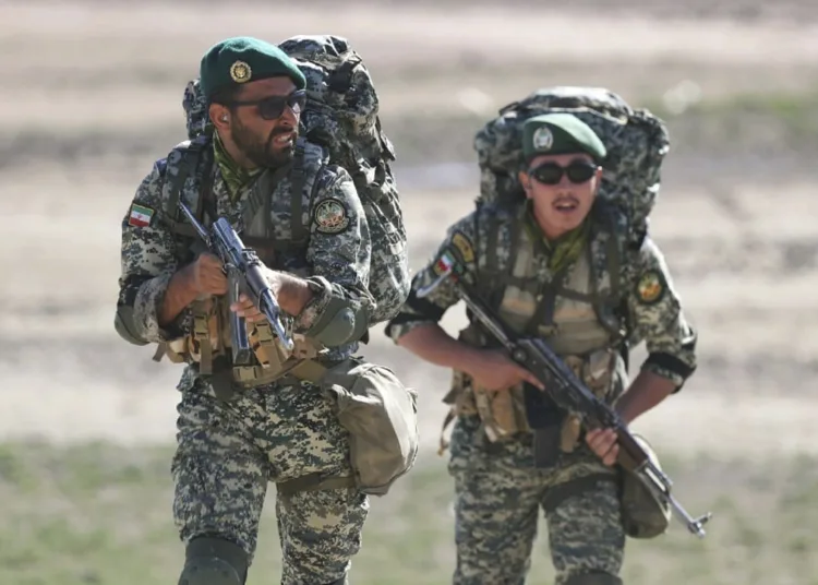 This undated picture released by the official website of the Iranian Army on Friday, Oct. 1, 2021, shows ground forces troops attending a maneuver near Iranian border with Azerbaijan. Iran's national army began exercises on Friday near its border with Azerbaijan, putting on a display of military capabilities near a neighbor it is increasingly skeptical of for its ties to the West and Israel. (Iranian Army via AP)