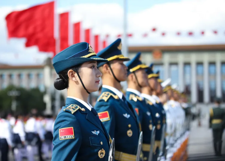 BEIJING, CHINA - SEPTEMBER 30: Members of a military honour guard before a ceremony at Tiananmen Square, on the eve of National Day on September 30, 2018 in Beijing, China. On October 1, 1949, Chinese leader Mao Zedong stood at the Tiananmen Rostrum to declare the founding of the People's Republic of China. (Photo by Lintao Zhang/Getty Images)