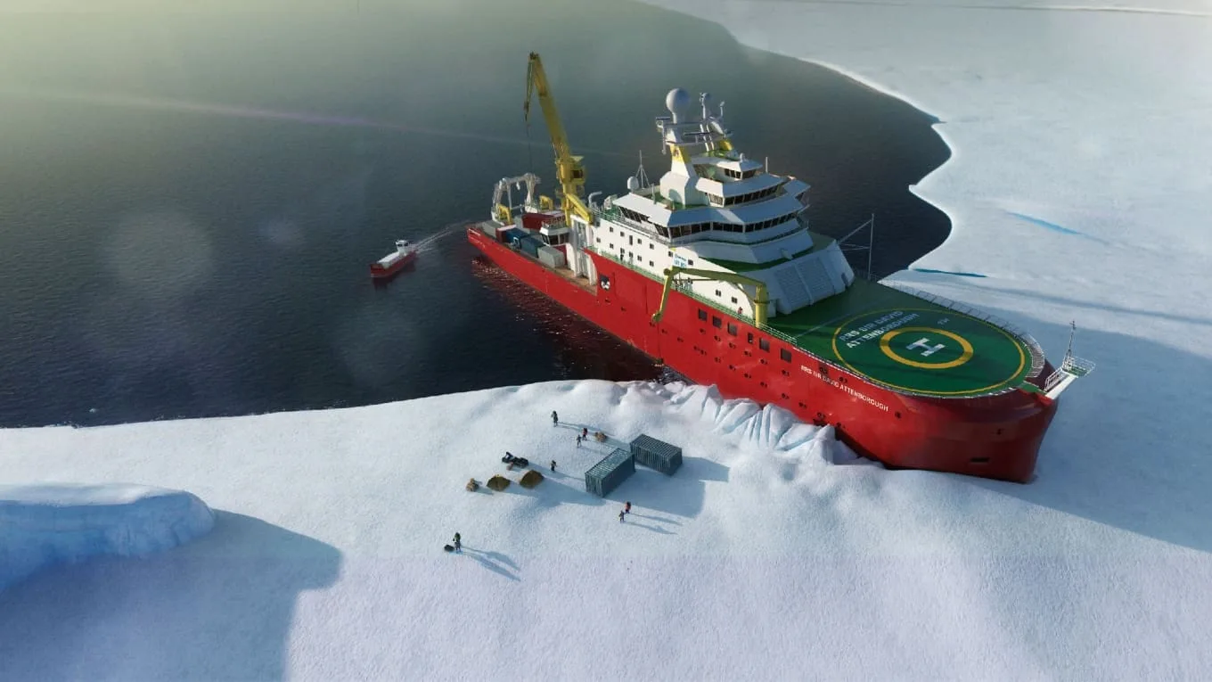 Malvinas: el RRS David Attenborough llega a la estación Rothera en la Antártida