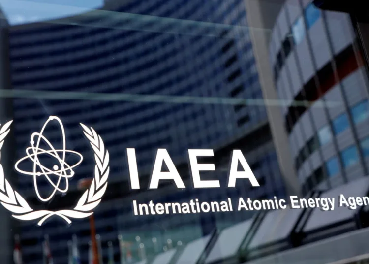 FILE PHOTO: The logo of the International Atomic Energy Agency (IAEA) is seen at their headquarters during a board of governors meeting, amid the coronavirus disease (COVID-19) outbreak in Vienna, Austria, June 7, 2021. REUTERS/Leonhard Foeger
