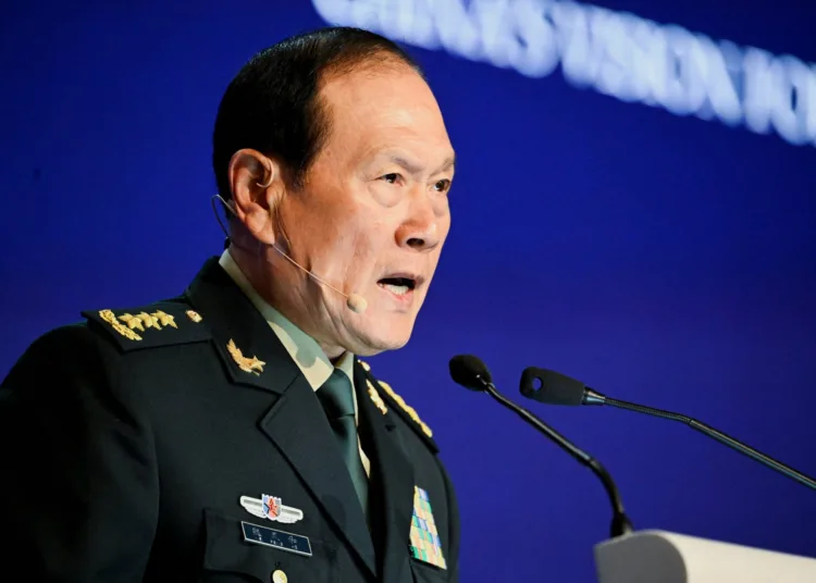 China's State Councilor and Defence Minister General Wei Fenghe speaks at a plenary session during the 19th Shangri-La Dialogue in Singapore June 12, 2022. REUTERS/Caroline Chia