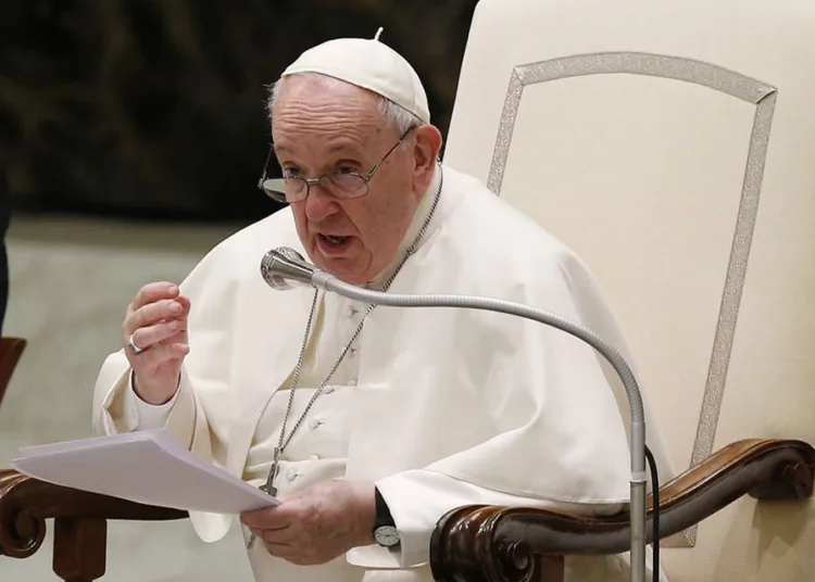 Pope Francis speaks during his general audience in the Paul VI hall at the Vatican Feb. 2, 2022. (CNS photo/Paul Haring)