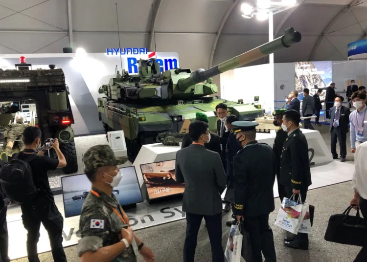 FILE PHOTO: A K2 Black Panther tank manufactured by South Korea's Hyundai Rotem is displayed at the Seoul International Aerospace & Defense Exhibition, Seoul, South Korea, October 20, 2021. REUTERS/Josh Smith