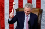 Speaker of the House Kevin McCarthy (R-CA) bangs the Speaker's gavel for the first time after being elected the next Speaker of the U.S. House of Representatives in a late night 15th round of voting on the fourth day of the 118th Congress at the U.S. Capitol in Washington, U.S., January 7, 2023. REUTERS/Evelyn Hockstein