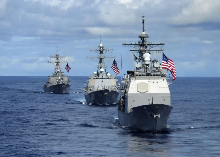 070814-N-8157C-122
PACIFIC OCEAN, (Aug. 14, 2007) - USS Antietam (CG 54) (right), USS Preble (DDG 88) (center) and USS O'Kane (DDG 77), transit in formation during a joint photo exercise (PHOTOEX) concluding Valiant Shield 2007. The PHOTOEX featured 15 ships and 17 aircraft from Air Force, Navy, and Marine Corps including a B-52 bomber. The John C. Stennis, Kitty Hawk and Nimitz Carrier Strike Groups were participating in Valiant Shield 2007, the largest joint exercise in recent history. Held in the Guam operating area, the exercise includes 30 ships, more than 280 aircraft and more than 20,000 service members from the Navy, Air Force, Marine Corps, and Coast Guard. U.S. Navy photo by Mass Communication Specialist 1st Class Denny Cantrell (RELEASED)