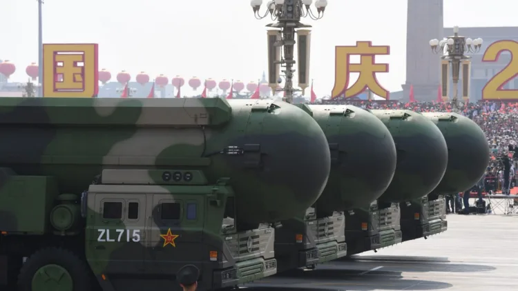 China's DF-41 nuclear-capable intercontinental ballistic missiles are seen during a military parade at Tiananmen Square in Beijing on October 1, 2019, to mark the 70th anniversary of the founding of the People's Republic of China. (Photo by GREG BAKER / AFP) (Photo by GREG BAKER/AFP via Getty Images)