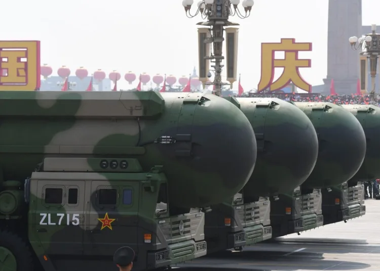 China's DF-41 nuclear-capable intercontinental ballistic missiles are seen during a military parade at Tiananmen Square in Beijing on October 1, 2019, to mark the 70th anniversary of the founding of the People's Republic of China. (Photo by GREG BAKER / AFP) (Photo by GREG BAKER/AFP via Getty Images)