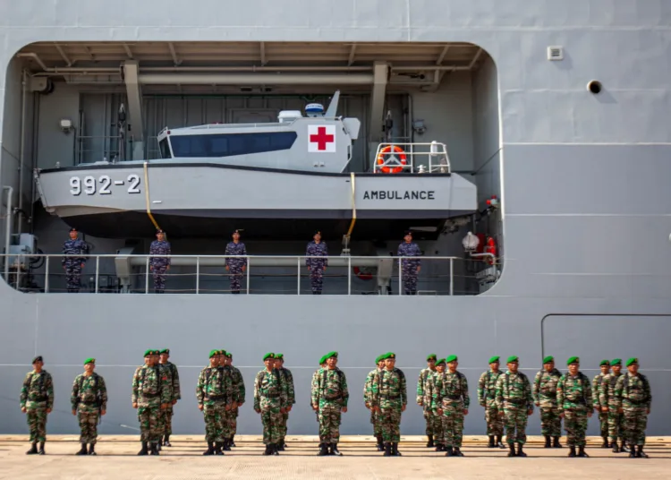 Indonesian soldiers attend the opening ceremony of a joint-military drills ASEAN Solidarity Exercise at Batu Ampar port on Batam island, Indonesia, September 19, 2023, in this photo taken by Antara Foto. Antara Foto/Teguh Prihatna/ via REUTERS