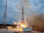 epa10794403 A handout image made available by the Roscosmos State Space Corporation shows the Soyuz-2.1b rocket with the moon lander Luna 25 (Moon) automatic station as it takes off from a launch pad at the Vostochny Cosmodrome, outside the city of Tsiolkovsky, some 180 km north of Blagoveschensk, in the far eastern Amur region, Russia, 11 August 2023. The Soyuz rocket with the first lunar spacecraft in the history of modern Russia was launched from the Vostochny Cosmodrome. Luna-25 will be the first station in the world to land in the near-polar zone of the Moon, on difficult terrain. EPA/ROSCOSMOS STATE SPACE CORPORATION HANDOUT EDITORIAL USE ONLY/NO SALES