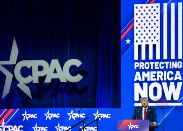 Former President Donald Trump speaks at the Conservative Political Action Conference, CPAC 2023, Saturday, March 4, 2023, at National Harbor in Oxon Hill, Md. (AP Photo/Alex Brandon)