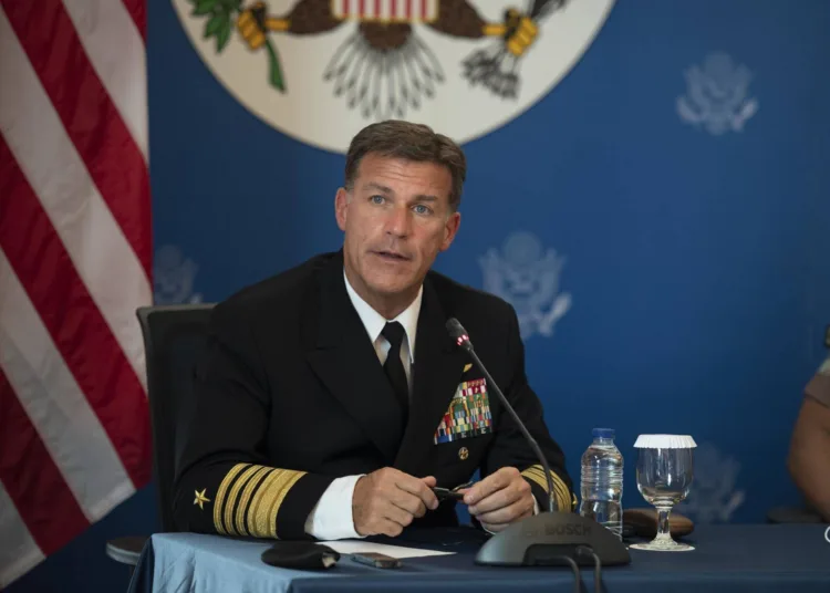 JAKARTA (March 21, 2022) Commander, U.S. Indo-Pacific Command Adm. John C. Aquilino answers questions from media during a press conference with Indonesia Commander of the National Armed Forces General Andika Perkasa. Aquilino is in Indonesia meeting with regional leaders to strengthen the U.S. Indonesia relationship and reaffirm the importance of a free and open Indo-Pacific. (U.S. Navy photo by Chief Mass Communication Specialist Joshua Bryce Bruns/Released)