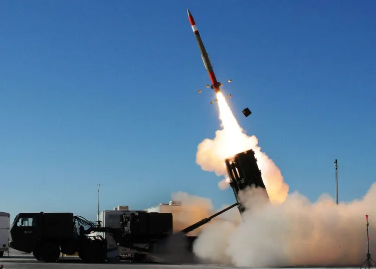 A Medium Extended Air Defense System missile is launched to intercept a target during a MEADS test at White Sands Missile Range Nov. 29. The test exploited the MEADS capability for full-perimeter, 360-degree defense with the PAC-3 MSE Missile performing a unique over-the-shoulder maneuver to defeat the target attacking from behind the MEADS emplacement.