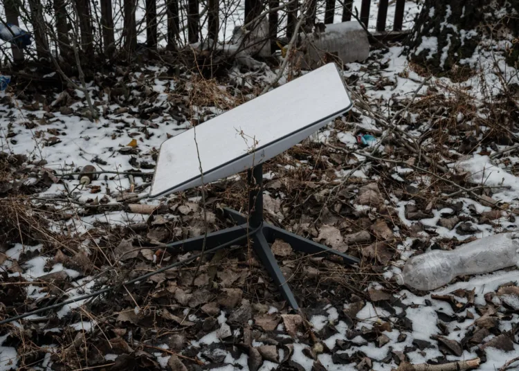 A Starlink satellite-based broadband system used by Ukrainian servicemen is seen in Bakhmut on February 1, 2023, amid the Russian invasion of Ukraine. (Photo by YASUYOSHI CHIBA / AFP) (Photo by YASUYOSHI CHIBA/AFP via Getty Images)