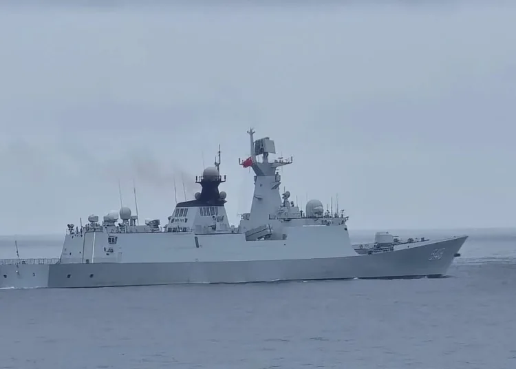This handout photo taken and released by the Taiwan Coast Guard on May 23, 2024 shows a Chinese military ship northwest of Pengjia Island, off the coast of northern Taiwan. China on May 23 encircled Taiwan with naval vessels and military aircraft in war games aimed at punishing the self-ruled island after its new president vowed to defend democracy. (Photo by Handout / TAIWAN COAST GUARD / AFP) / -----EDITORS NOTE --- RESTRICTED TO EDITORIAL USE - MANDATORY CREDIT "AFP PHOTO / TAIWAN COAST GUARD " - NO MARKETING - NO ADVERTISING CAMPAIGNS - DISTRIBUTED AS A SERVICE TO CLIENTS