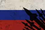 Rockets on the background of the Russian flag, the concept of war