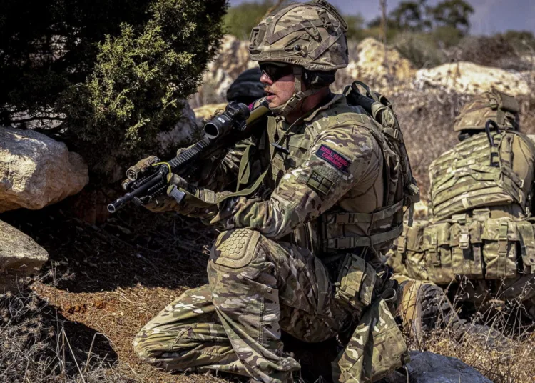 3 COMMANDO IN CYPRUS
PICTURED: A Royal Marines Commando During live firing.
Littoral Response Group (North) while on Op Achillean completing Live Fire Tactical Training (LFTT) on the Pyla Ranges in Cyprus. Focused around 45 Commando’s Zulu Company with elements from 59 Commando Royal Engineers. Practicing from individual up to team level tactical movement, assaults and break contact drills in the challenging Eastern Mediterranean climate.