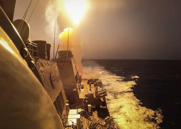 231019-N-GF955-1113 RED SEA (Oct. 19, 2023) The Arleigh Burke-class guided-missile destroyer USS Carney (DDG 64) defeats a combination of Houthi missiles and unmanned aerial vehicles in the Red Sea, Oct. 19. Carney is deployed to the U.S. 5th Fleet area of operations to help ensure maritime security and stability in the Middle East region. (U.S. Navy photo by Mass Communication Specialist 2nd Class Aaron Lau)