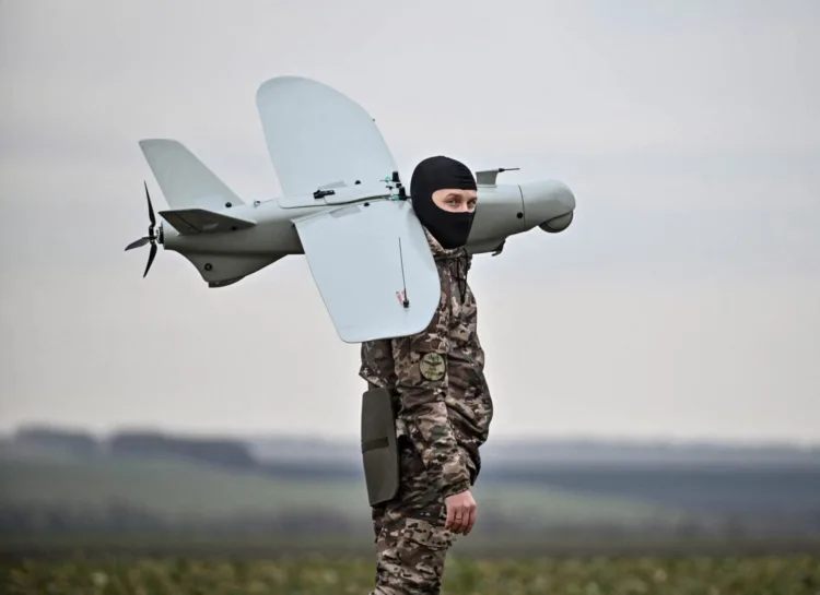 Ukraine - February 15, 2024 - A serviceman of an aerial reconnaissance platoon of the 108th Independent Brigade of the Ukrainian Territorial Defence Forces which defends Ukraine against the Russian aggressor on the Zaporizhzhia axis, gets a Leleka-100 UAV ready for the launch, Ukraine. Photo by Dmytro Smolienko/Ukrinform/ABACAPRESS.COMNo Use Russia.