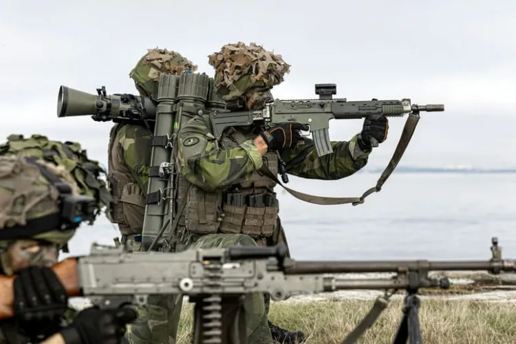 Swedish Marines secure an island during an amphibious exercise near Gothenburg.