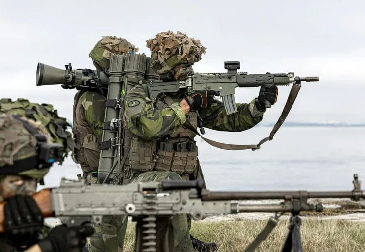 Swedish Marines secure an island during an amphibious exercise near Gothenburg.